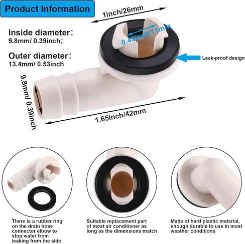 BBTO 3/5 Inch AC Drain Hose Connector Elbow Fitting with Rubber Ring for Mini-Split Units and Window AC Unit and Air Conditioner Drain Hose with 5.2 Feet Long in Saudi Arabia