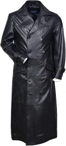 Black Cowhide Leather Trench Coat German WWII Classic Officer Black Long Coat in Saudi Arabia