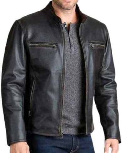 Genuine Leather Bomber Biker Excelled Mens Classic Open Bottom Motorcycle Jacket |Star Lord Motorcycle Riding Zipper Jacket in Saudi Arabia