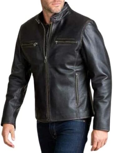 Genuine Leather Bomber Biker Excelled Mens Classic Open Bottom Motorcycle Jacket |Star Lord Motorcycle Riding Zipper Jacket in Saudi Arabia