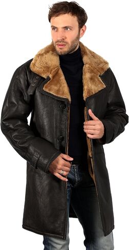 Men's Brown Long Shearling Ginger Sheepskin Leather Coat With Belt in Saudi Arabia