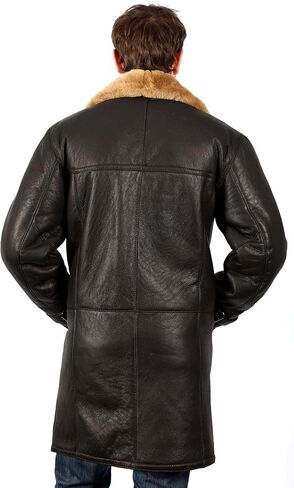 Men's Brown Long Shearling Ginger Sheepskin Leather Coat With Belt in Saudi Arabia