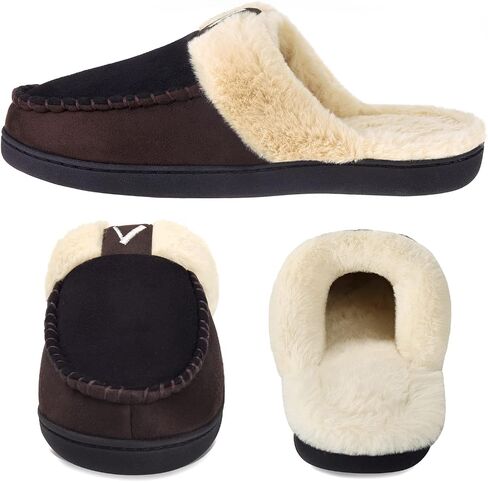 VONMAY Men's Memory Foam Fuzzy Slippers Slip On Scuff House Shoes Moccasin Faux Fur Plush Fleece Lining Indoor Outdoor Winter Warm in Kuwait