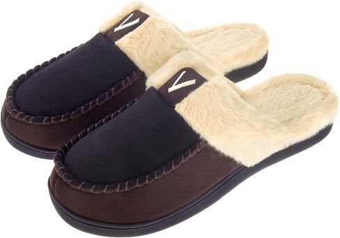 VONMAY Men's Memory Foam Fuzzy Slippers Slip On Scuff House Shoes Moccasin Faux Fur Plush Fleece Lining Indoor Outdoor Winter Warm in Kuwait
