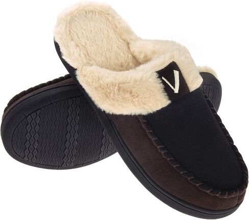 VONMAY Men's Memory Foam Fuzzy Slippers Slip On Scuff House Shoes Moccasin Faux Fur Plush Fleece Lining Indoor Outdoor Winter Warm in Kuwait