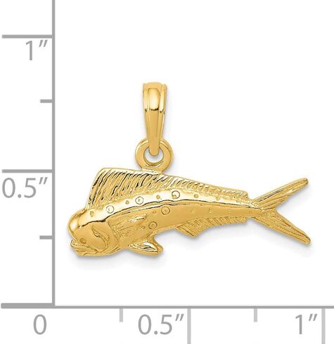 Solid 14k Yellow Gold Men's Mahi Fish Pendant Charm - 15mm x 22mm in Saudi Arabia
