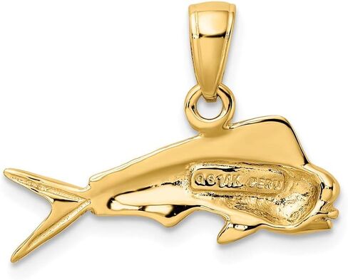 Solid 14k Yellow Gold Men's Mahi Fish Pendant Charm - 15mm x 22mm in Saudi Arabia