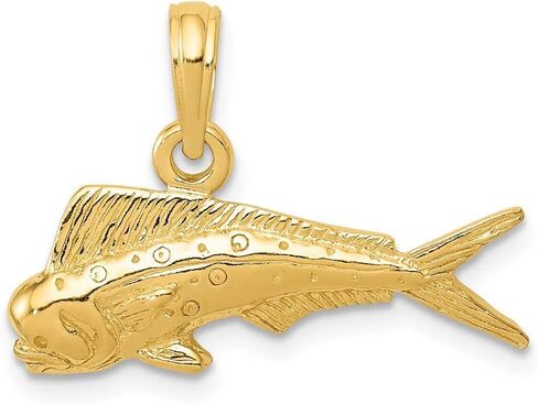 Solid 14k Yellow Gold Men's Mahi Fish Pendant Charm - 15mm x 22mm in Saudi Arabia