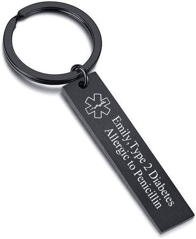 VNOX Custom Engraving Stainless Steel Medical Alert ID Identification Keychain Key Ring in Saudi Arabia