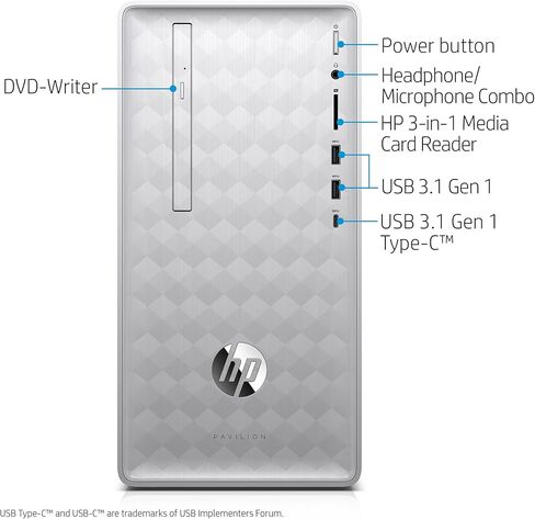 HP Pavilion Desktop Computer, Intel Core i3-8100, 8GB RAM, 1TB hard drive, Windows 10 (590-p0030, Silver) in Saudi Arabia