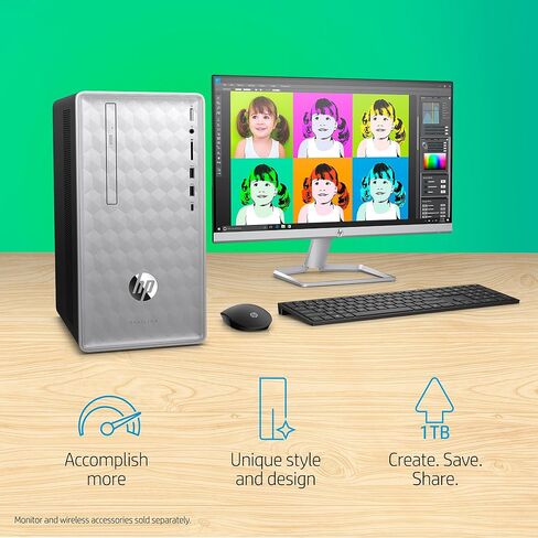 HP Pavilion Desktop Computer, Intel Core i3-8100, 8GB RAM, 1TB hard drive, Windows 10 (590-p0030, Silver) in Saudi Arabia