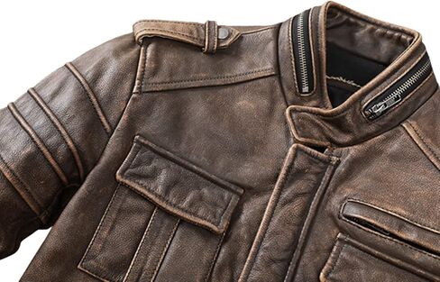 Mens Cafe Racer Jacket - Distressed Leather Jacket Men - Vintage Brown Leather Jacket - Genuine Lambskin Biker Jacket in Saudi Arabia