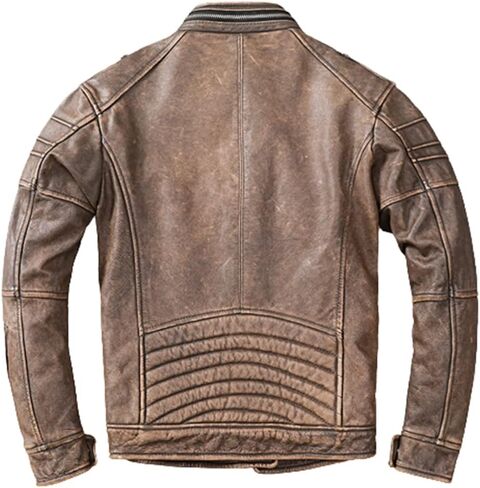 Mens Cafe Racer Jacket - Distressed Leather Jacket Men - Vintage Brown Leather Jacket - Genuine Lambskin Biker Jacket in Saudi Arabia