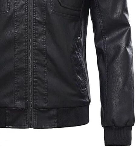 Classic Removable Black Hooded Mens Real Leather Jacket Shirt Look in Saudi Arabia