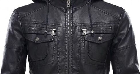 Classic Removable Black Hooded Mens Real Leather Jacket Shirt Look in Saudi Arabia