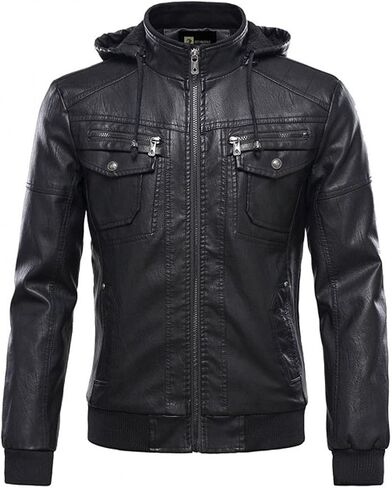 Classic Removable Black Hooded Mens Real Leather Jacket Shirt Look in Saudi Arabia