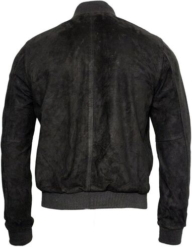 Mens Retro Black Goat Suede Leather Bomber Varsity Jacket in Saudi Arabia