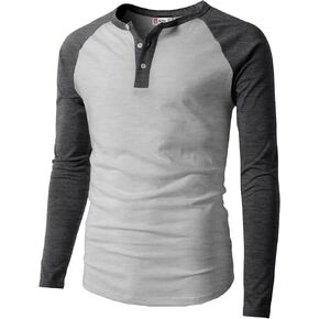 H2H Mens Casual Slim Fit T-Shirts Henley Shirts Raglan Long & 3/4 Sleeve Jersey Baseball T Shirts in Kuwait