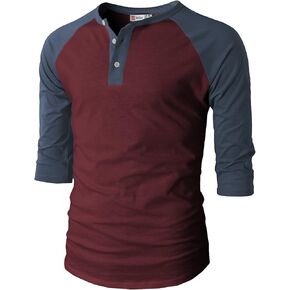 H2H Mens Casual Slim Fit T-Shirts Henley Shirts Raglan Long & 3/4 Sleeve Jersey Baseball T Shirts in Kuwait