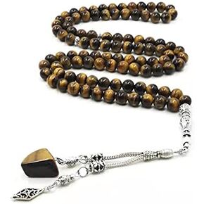 Tasbih Muslim Men's Bracelets Muslim Prayer Beads 99 Natural Tiger Eyes Stone (8mm, 99 Beads) in Kuwait