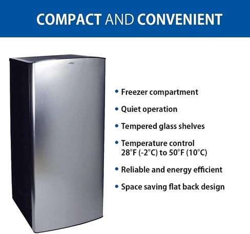 Koolatron Compact Fridge with Freezer, Stainless Steel, 6.2 Cubic Feet (176 L) Capacity, for Snacks, Frozen Meals, Beverages, Juice, Beer, Den, Dorm, Office, Games Room, or RV in Saudi Arabia