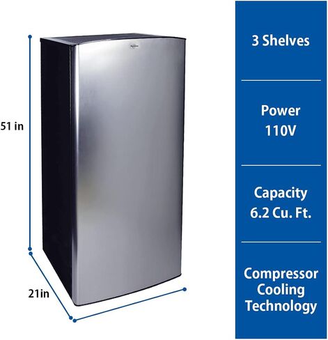 Koolatron Compact Fridge with Freezer, Stainless Steel, 6.2 Cubic Feet (176 L) Capacity, for Snacks, Frozen Meals, Beverages, Juice, Beer, Den, Dorm, Office, Games Room, or RV in Saudi Arabia