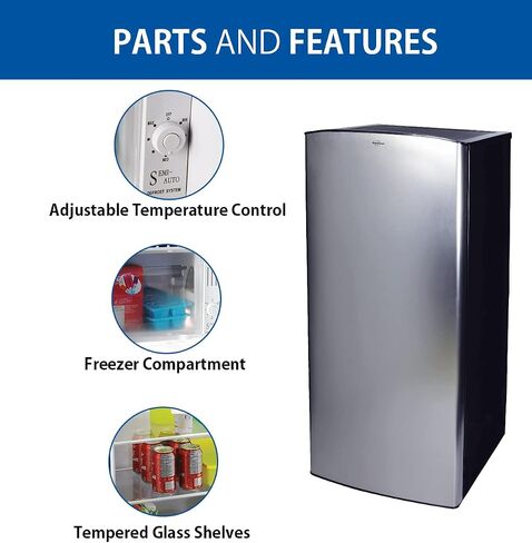 Koolatron Compact Fridge with Freezer, Stainless Steel, 6.2 Cubic Feet (176 L) Capacity, for Snacks, Frozen Meals, Beverages, Juice, Beer, Den, Dorm, Office, Games Room, or RV in Saudi Arabia