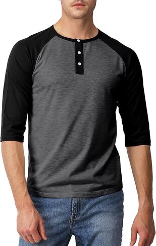 H2H Mens Casual Slim Fit T-Shirts Henley Shirts Raglan Long & 3/4 Sleeve Jersey Baseball T Shirts in Kuwait