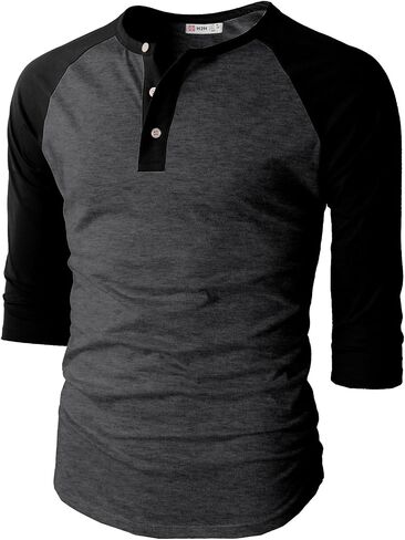H2H Mens Casual Slim Fit T-Shirts Henley Shirts Raglan Long & 3/4 Sleeve Jersey Baseball T Shirts in Kuwait