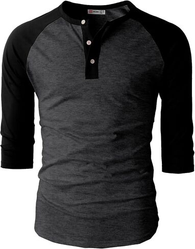 H2H Mens Casual Slim Fit T-Shirts Henley Shirts Raglan Long & 3/4 Sleeve Jersey Baseball T Shirts in Kuwait