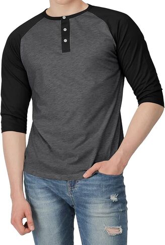 H2H Mens Casual Slim Fit T-Shirts Henley Shirts Raglan Long & 3/4 Sleeve Jersey Baseball T Shirts in Kuwait