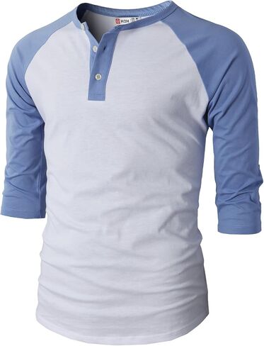 H2H Mens Casual Slim Fit T-Shirts Henley Shirts Raglan Long & 3/4 Sleeve Jersey Baseball T Shirts in Kuwait