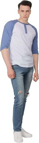 H2H Mens Casual Slim Fit T-Shirts Henley Shirts Raglan Long & 3/4 Sleeve Jersey Baseball T Shirts in Kuwait