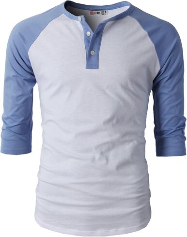 H2H Mens Casual Slim Fit T-Shirts Henley Shirts Raglan Long & 3/4 Sleeve Jersey Baseball T Shirts in Kuwait