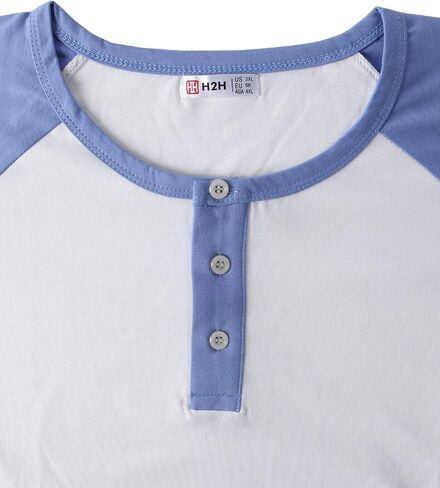 H2H Mens Casual Slim Fit T-Shirts Henley Shirts Raglan Long & 3/4 Sleeve Jersey Baseball T Shirts in Kuwait