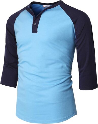 H2H Mens Casual Slim Fit T-Shirts Henley Shirts Raglan Long & 3/4 Sleeve Jersey Baseball T Shirts in Kuwait