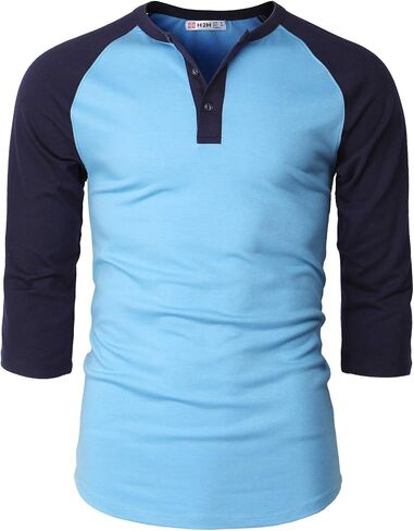 H2H Mens Casual Slim Fit T-Shirts Henley Shirts Raglan Long & 3/4 Sleeve Jersey Baseball T Shirts in Kuwait
