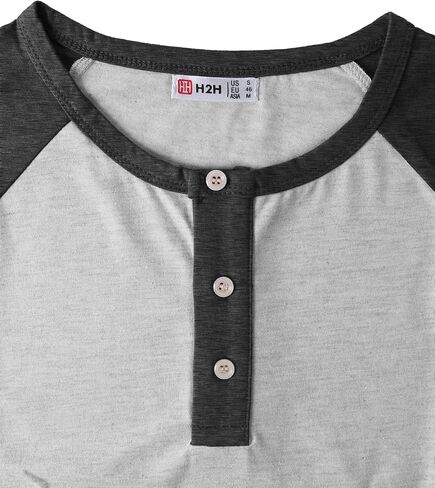 H2H Mens Casual Slim Fit T-Shirts Henley Shirts Raglan Long & 3/4 Sleeve Jersey Baseball T Shirts in Kuwait