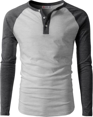 H2H Mens Casual Slim Fit T-Shirts Henley Shirts Raglan Long & 3/4 Sleeve Jersey Baseball T Shirts in Kuwait