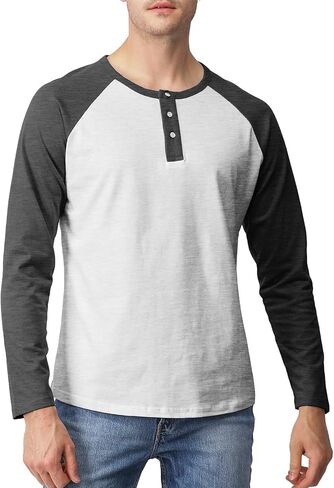 H2H Mens Casual Slim Fit T-Shirts Henley Shirts Raglan Long & 3/4 Sleeve Jersey Baseball T Shirts in Kuwait