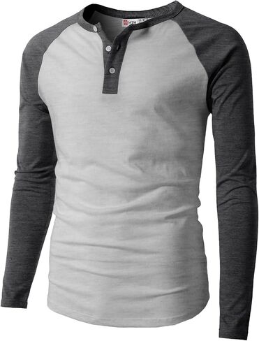 H2H Mens Casual Slim Fit T-Shirts Henley Shirts Raglan Long & 3/4 Sleeve Jersey Baseball T Shirts in Kuwait