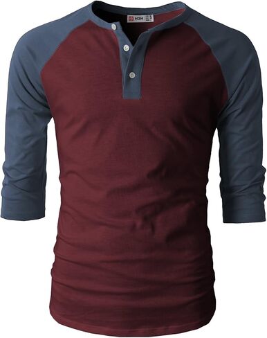 H2H Mens Casual Slim Fit T-Shirts Henley Shirts Raglan Long & 3/4 Sleeve Jersey Baseball T Shirts in Kuwait