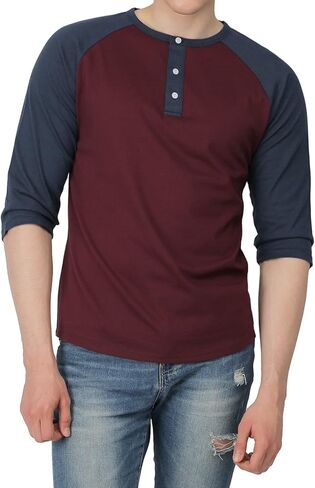 H2H Mens Casual Slim Fit T-Shirts Henley Shirts Raglan Long & 3/4 Sleeve Jersey Baseball T Shirts in Kuwait
