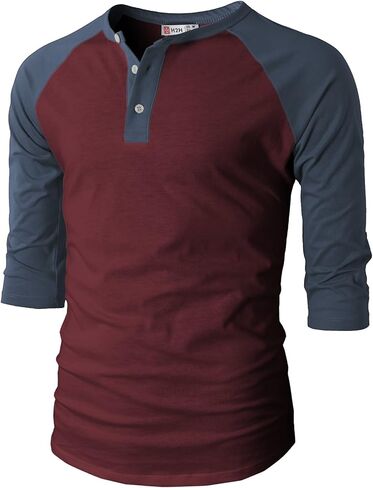 H2H Mens Casual Slim Fit T-Shirts Henley Shirts Raglan Long & 3/4 Sleeve Jersey Baseball T Shirts in Kuwait