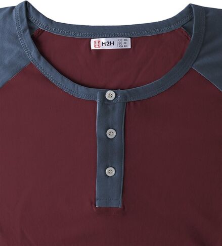H2H Mens Casual Slim Fit T-Shirts Henley Shirts Raglan Long & 3/4 Sleeve Jersey Baseball T Shirts in Kuwait