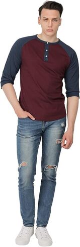 H2H Mens Casual Slim Fit T-Shirts Henley Shirts Raglan Long & 3/4 Sleeve Jersey Baseball T Shirts in Kuwait