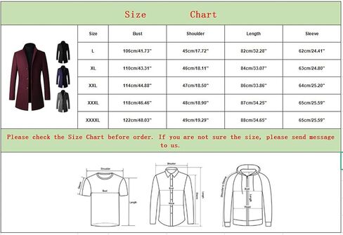 Mens Trench Coat Wool Blend Single Breasted Casual Slim Fit Fall Winter Overcoat Warm Thicken Classic Stand Collar Long Coat in Kuwait