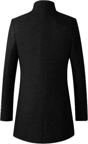 Mens Trench Coat Wool Blend Single Breasted Casual Slim Fit Fall Winter Overcoat Warm Thicken Classic Stand Collar Long Coat in Kuwait