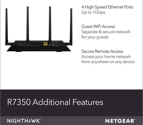 NETGEAR Nighthawk R7350 AC2400 Router: Fast Beamforming Wi-Fi for Gaming, 4K UHD Streaming. 2400Mbps, 2500 Sq Ft, QoS, Dual Core, 2.4 + 5GHz, 5 x GIGABIT + USB 3.0 Port, Smart WiFi Router R7350-NAS in Saudi Arabia
