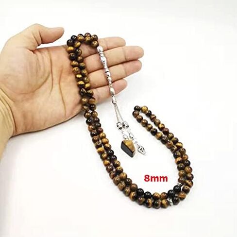 Tasbih Muslim Men's Bracelets Muslim Prayer Beads 99 Natural Tiger Eyes Stone (8mm, 99 Beads) in Kuwait